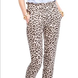 J Crew Ruffle Waist Leopard Print Linen Pants